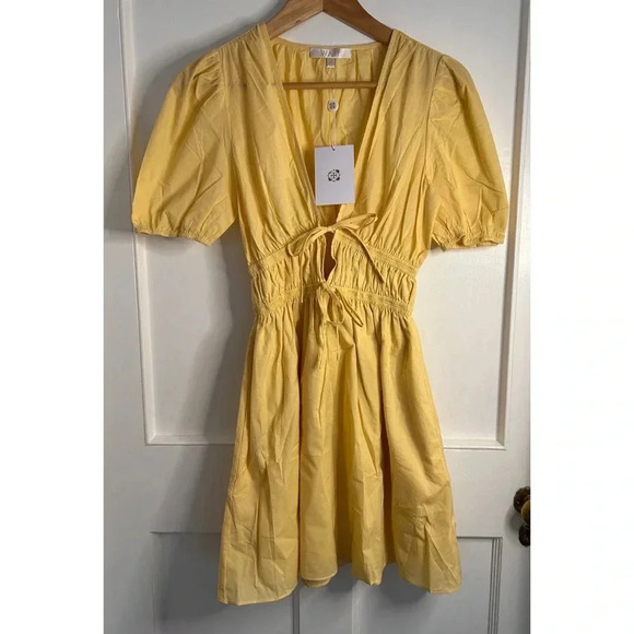 BNWT WAYF Yellow Cotton Mini Dress in Yellow Size XS - Picture 4 of 15